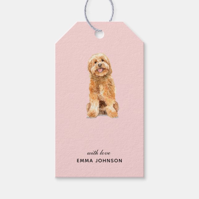 Cute Golden Doodle på rosa Gift Märkres Presentetikett (Framsidan)