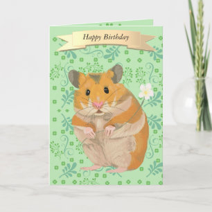Cute Golden Hamster Holding a Flower Kort