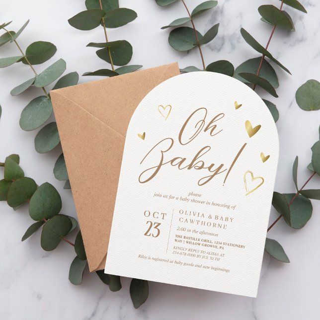 Cute Golden Hearts Neutralt Oh Baby Shower Inbjudningar (Skapare uppladdad)
