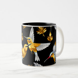 Cute Golden Hummingbird on Black Two Tone Coffee Två-Tonad Mugg