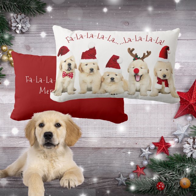 Cute Golden Lab-valpar, Hundälskare jul Lumbarkudde (Cute Golden Lab Puppies, Dog Lovers Christmas Lumbar Pillow)