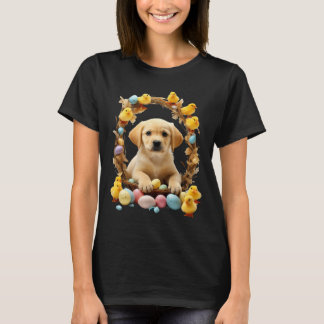 Cute Golden Labrador Puppy och Chick Påsk baske T Shirt