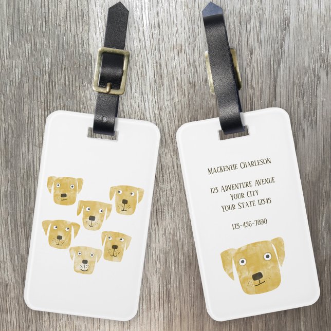Cute Golden Labrador Retriever Hund Art Anpassning Bagagebricka (Fun watercolor Golden Yellow Labrador Retriever Dog personalized luggage tag for pet lovers)