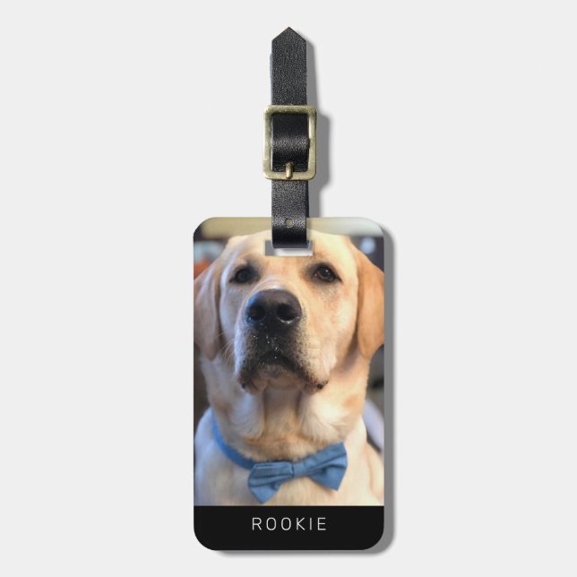 Cute Golden Labrador Retriever Photo Namn Text Bagagebricka (Vertikal Framsida)