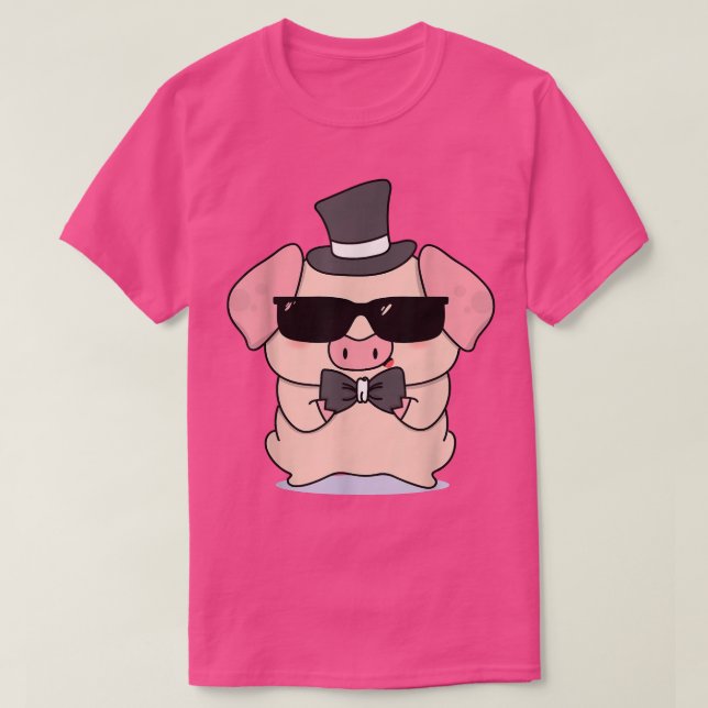 Cute Golden Pig With Cylinder And Sunglasses 655  T Shirt (Design framsida)