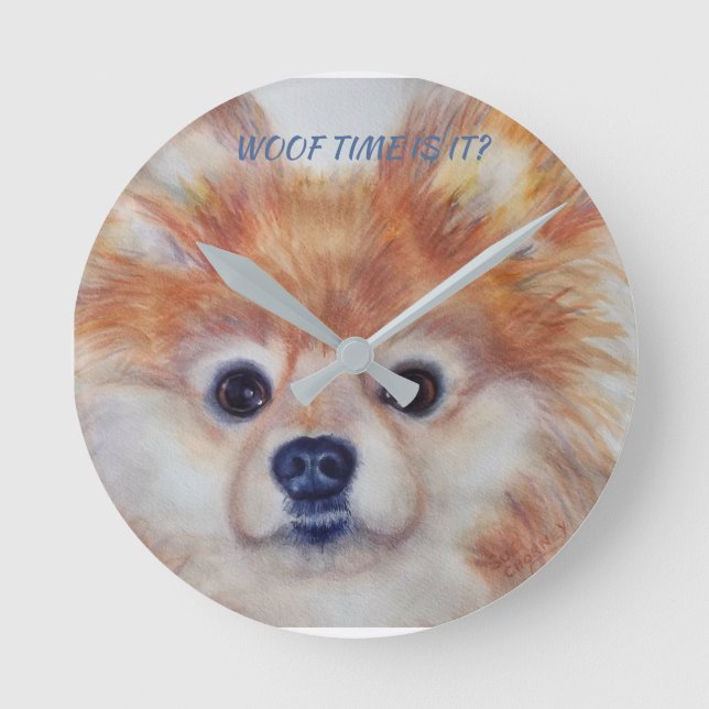 CUTE GOLDEN POMERANIAN RUND KLOCKA (Framsida)