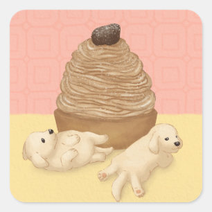 Cute Golden Retriever and Dessert Illustration Fyrkantigt Klistermärke