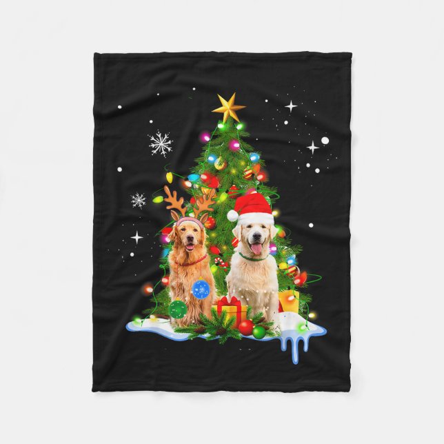 Cute Golden Retriever Christmas Tree  Fleecefilt (Framsidan)