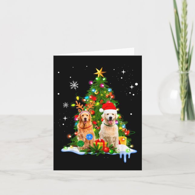 Cute Golden Retriever Christmas Tree  Kort (Framsida)