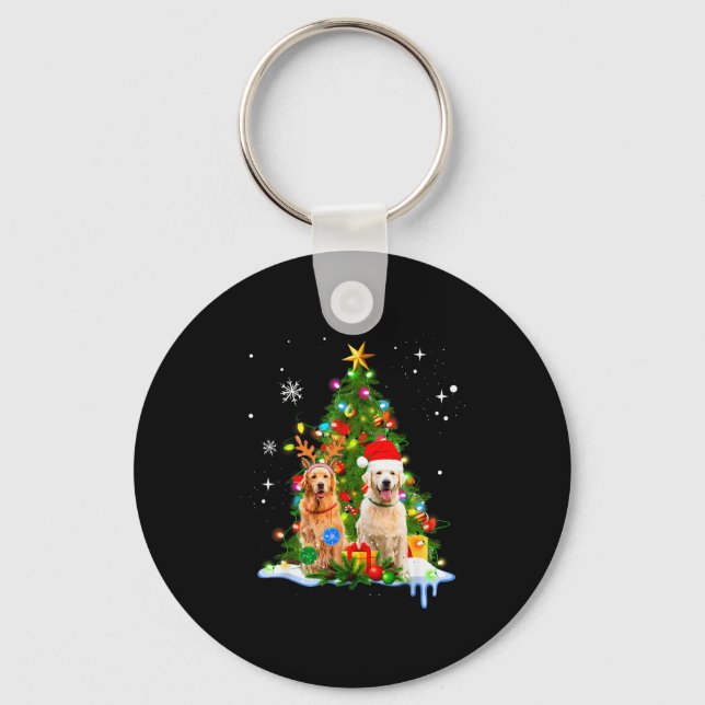 Cute Golden Retriever Christmas Tree  Nyckelring (Framsida)