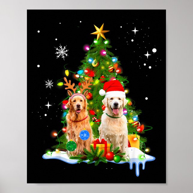 Cute Golden Retriever Christmas Tree  Poster (Framsidan)