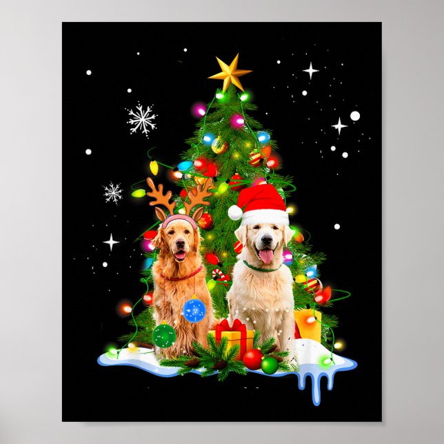 Cute Golden Retriever Christmas Tree  Poster (Framsidan)
