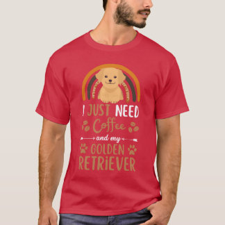 Cute golden retriever coffee dog cafe kawaii retro t shirt