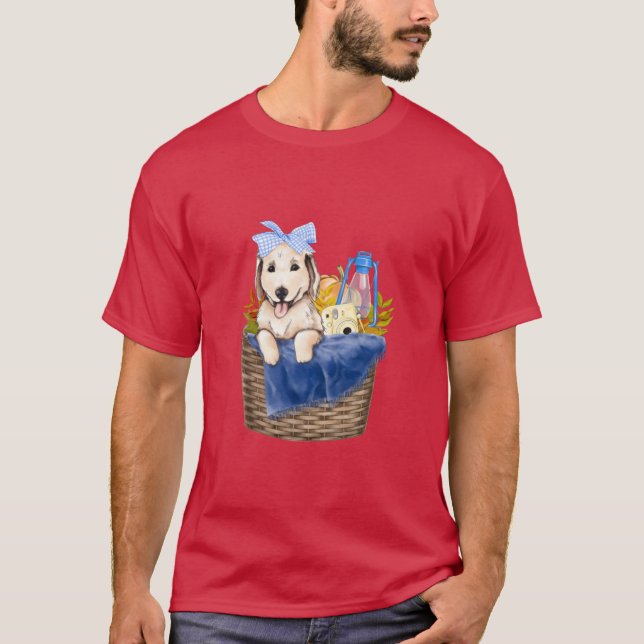 Cute Golden Retriever Cozy Fall Autumn Illustratio T Shirt (Framsida)