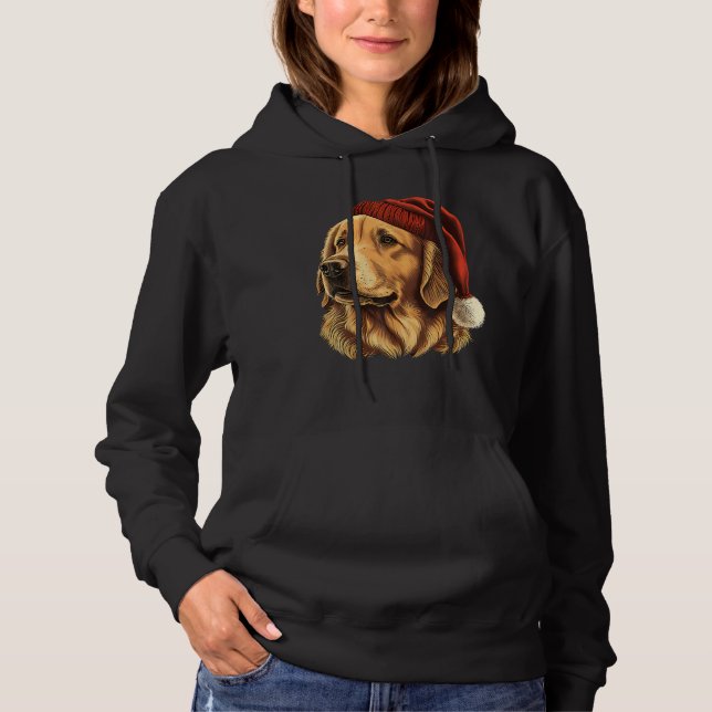 Cute Golden Retriever Dog with Christmas Hat T Shirt (Framsida)