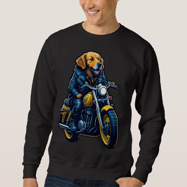 Cute golden retriever drives motorcycle at Christm Lång Ärmad Tröja (Framsida)