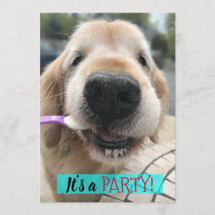 Cute Golden Retriever Eating Ice Cream Party Inbjudningar