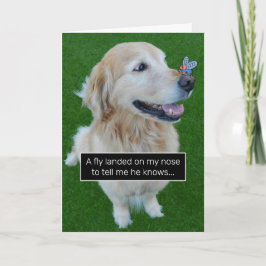 Cute Golden Retriever flyger med ett födelsedagsme Kort