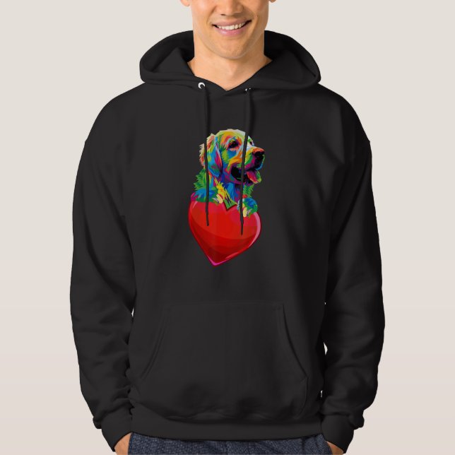 Cute Golden Retriever Heart Hundälskares Colorful  Hoodie (Framsida)