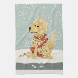 Cute Golden Retriever-Helgdag Julfamilj Kökshandduk