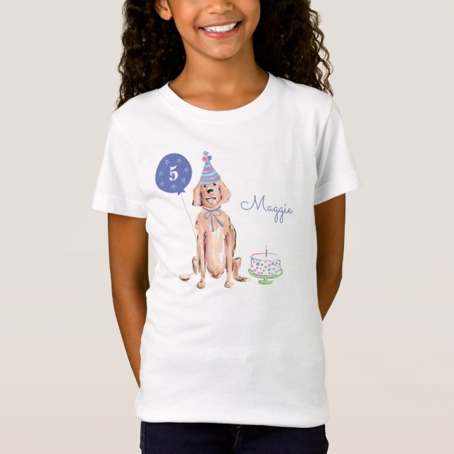 Cute Golden Retriever Hund Birthday Cake Balloon T Shirt (Framsida)
