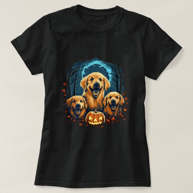 Cute Golden Retriever Hund Funny Pumpkin Halloween T Shirt (Design framsida)