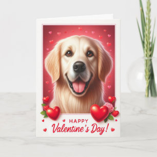 Cute Golden Retriever Hund Glad Alla hjärtans dag Helgkort