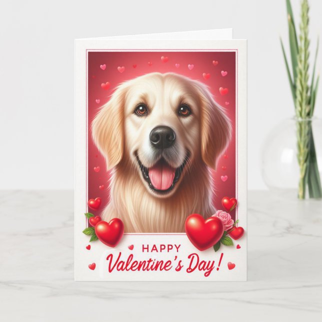 Cute Golden Retriever Hund Glad Alla hjärtans dag Helgkort (Framsida)