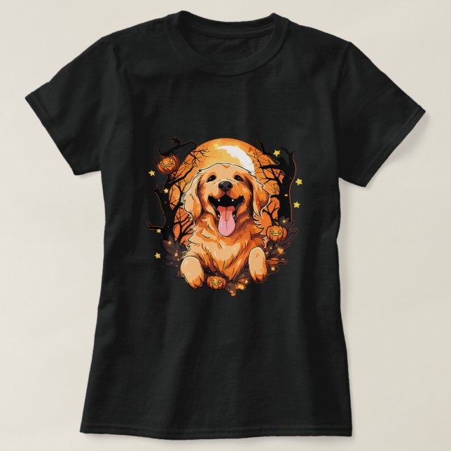 Cute Golden Retriever Hund Halloween Pumpkins och  T Shirt (Design framsida)