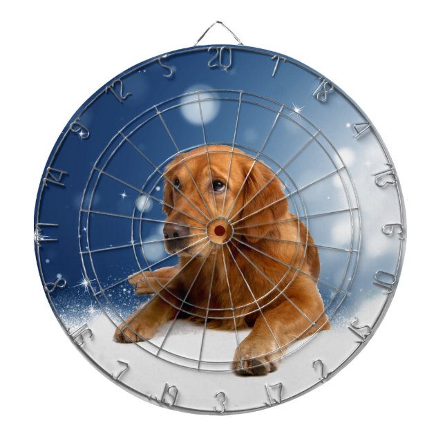 Cute Golden Retriever Hund i Sitta i Snö Stars Darttavla (Framsidan)