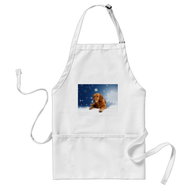 Cute Golden Retriever Hund i Sitta i Snö Stars Förkläde (Framsidan)