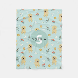 Cute Golden Retriever Hund Monogram Kids Fleecefilt