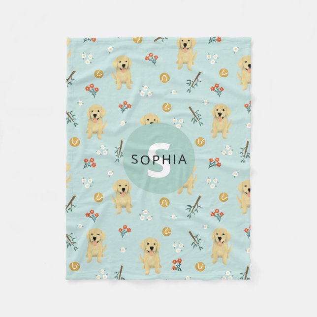Cute Golden Retriever Hund Monogram Kids Fleecefilt (Framsidan)