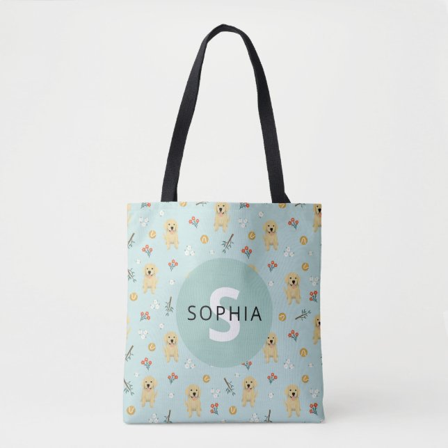 Cute Golden Retriever Hund Monogram Tygkasse (Framsida)