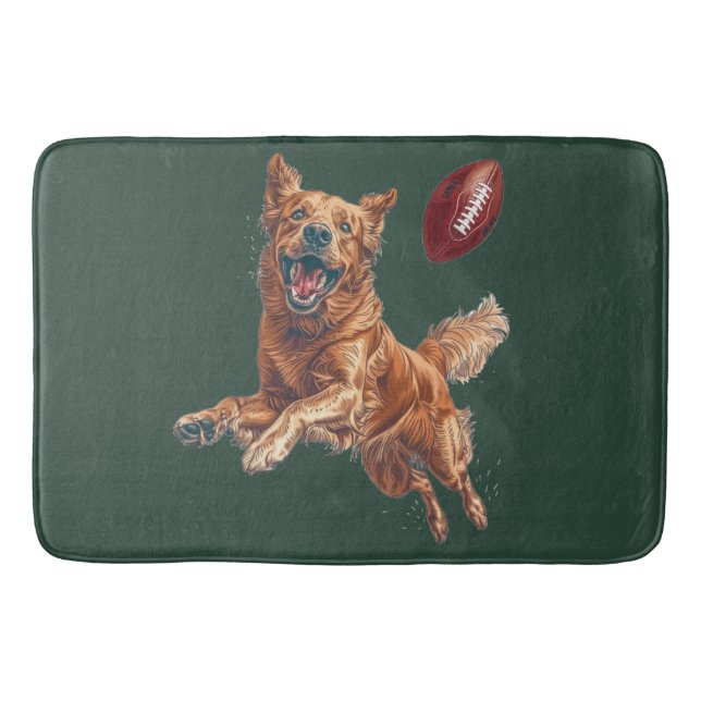 Cute Golden Retriever Hund spelar fotboll Badrumsmatta (Framsidan)