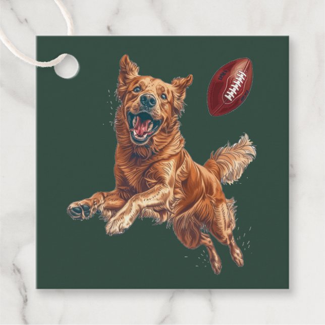 Cute Golden Retriever Hund spelar fotboll Gåvor Etiketter (Framsida)