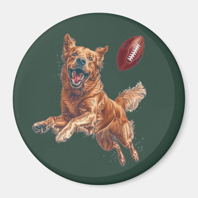 Cute Golden Retriever Hund spelar fotboll Magnet (Framsidan)