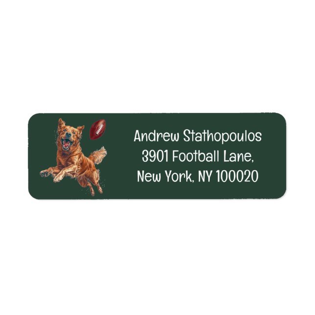 Cute Golden Retriever Hund spelar fotboll Returadress Etikett (Framsidan)