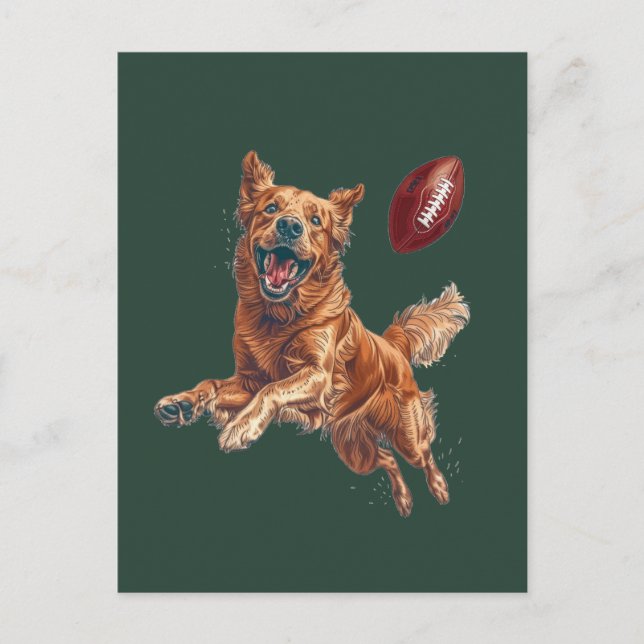 Cute Golden Retriever Hund spelar fotboll Vykort (Framsida)