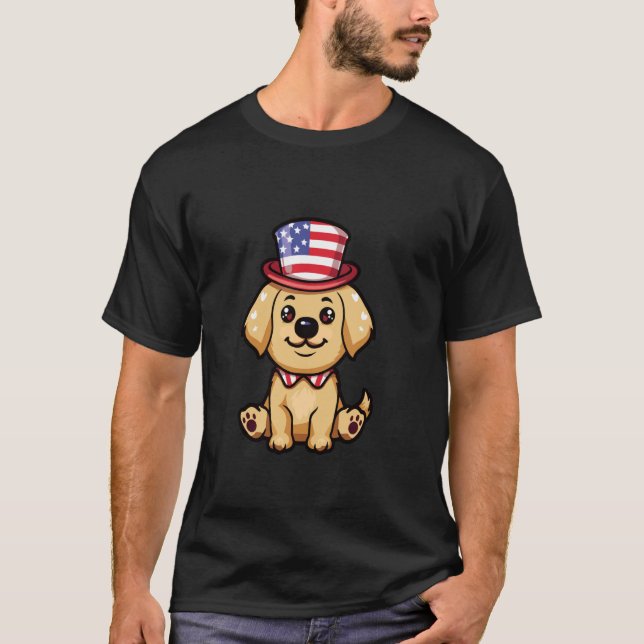 Cute Golden Retriever Hund USA flagga 4 juli T Shirt (Framsida)