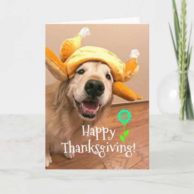 Cute Golden Retriever i Turkiet Hat Thanksgiving Helgkort (Framsida)
