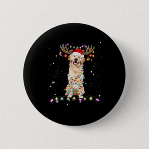 Cute Golden Retriever jul Ljus Reindeer Knapp
