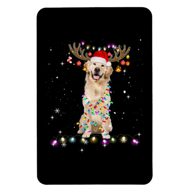 Cute Golden Retriever jul Ljus Reindeer Magnet (Vertikal)