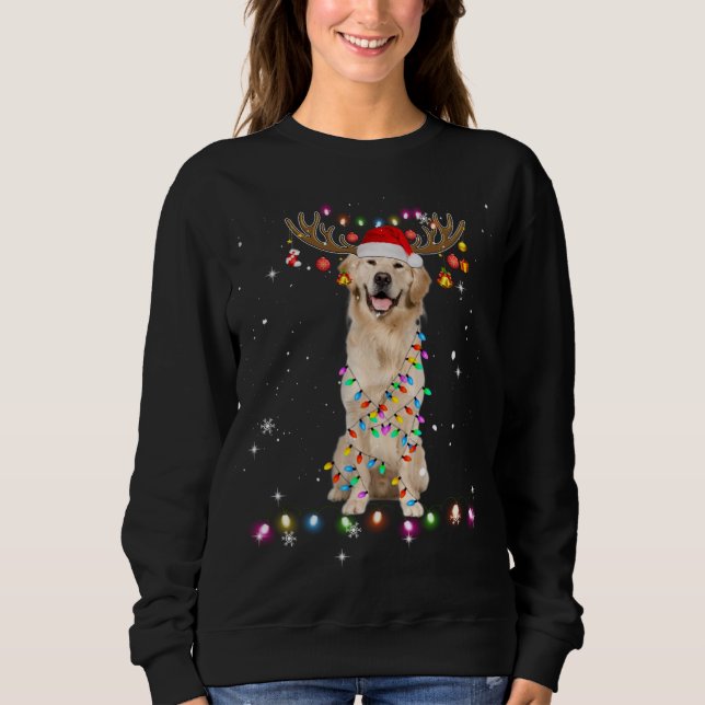Cute Golden Retriever jul Ljus Reindeer Pa T Shirt (Framsida)