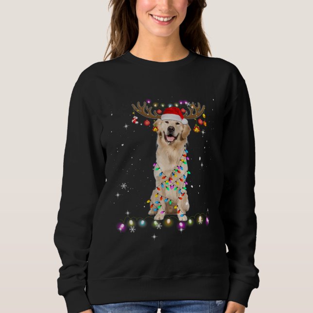 Cute Golden Retriever jul Ljus Reindeer T Shirt (Framsida)