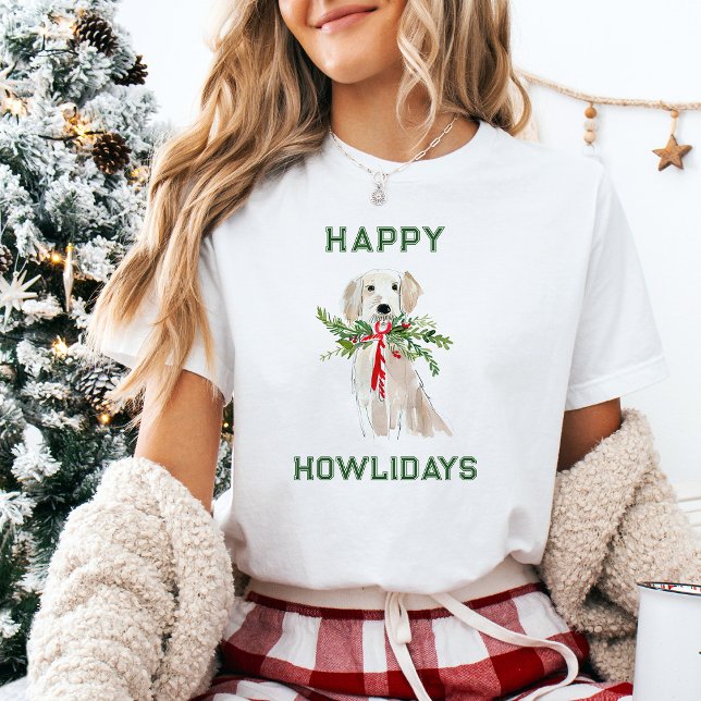 Cute Golden Retriever Lycklig Howlidays | Jul T Shirt (Skapare uppladdad)