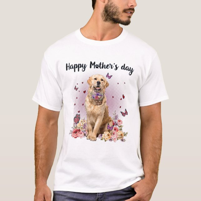 Cute Golden Retriever Mamma Flower Lycklig Mor Da T Shirt (Framsida)