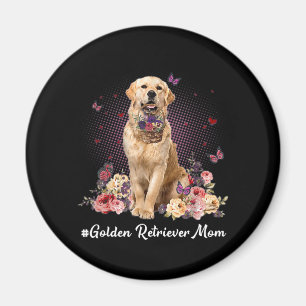 Cute Golden Retriever Mamma Flower Lycklig Mor Magnet