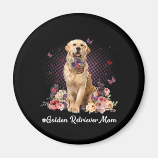 Cute Golden Retriever Mamma Flower Lycklig Mor Magnet