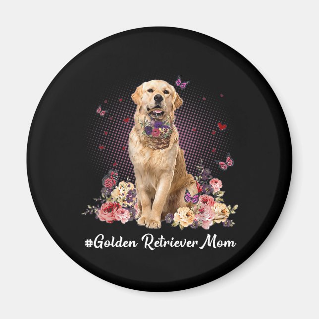 Cute Golden Retriever Mamma Flower Lycklig Mor Magnet (Framsidan)